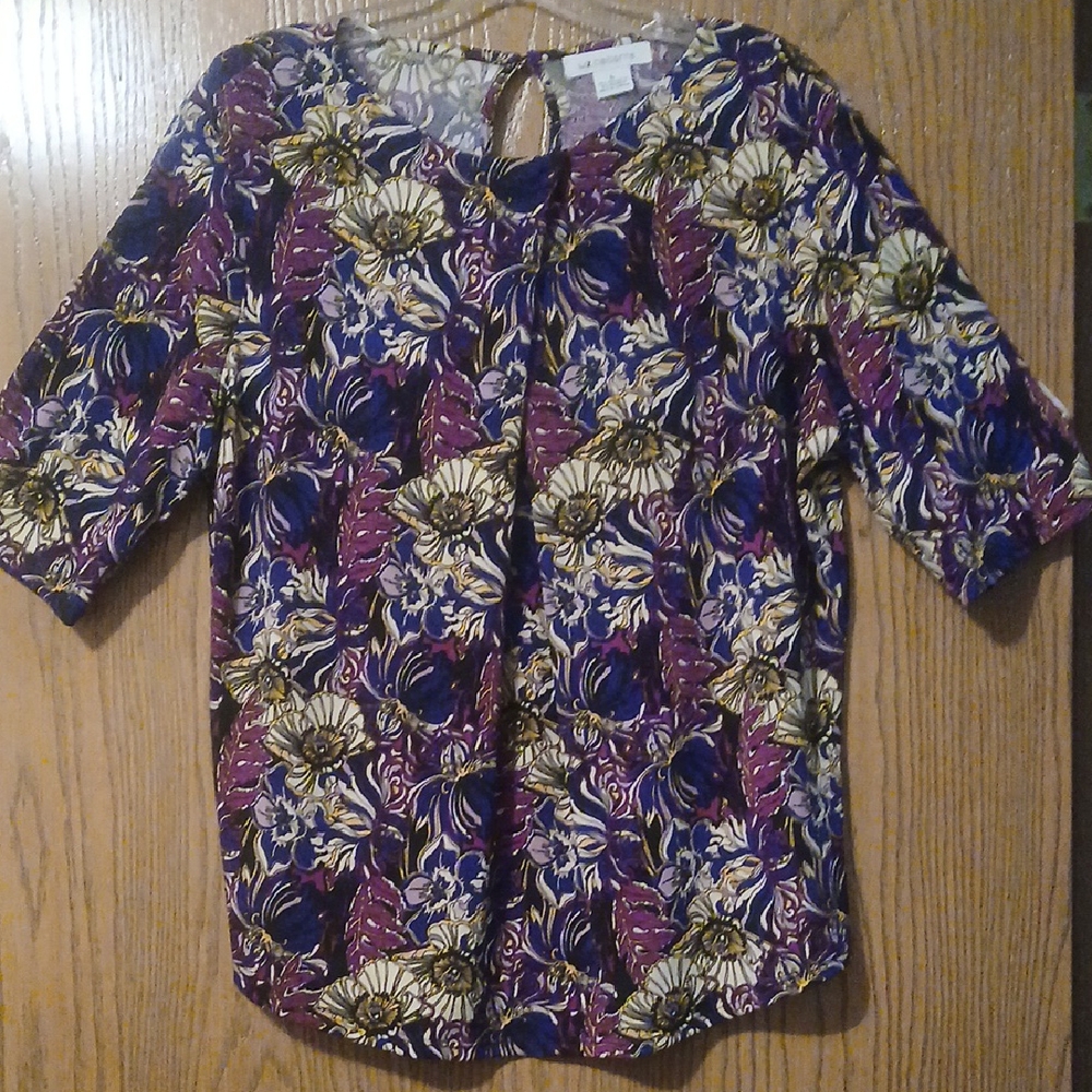 Liz Claiborne Purple Red Graphic Tie Front Blouse